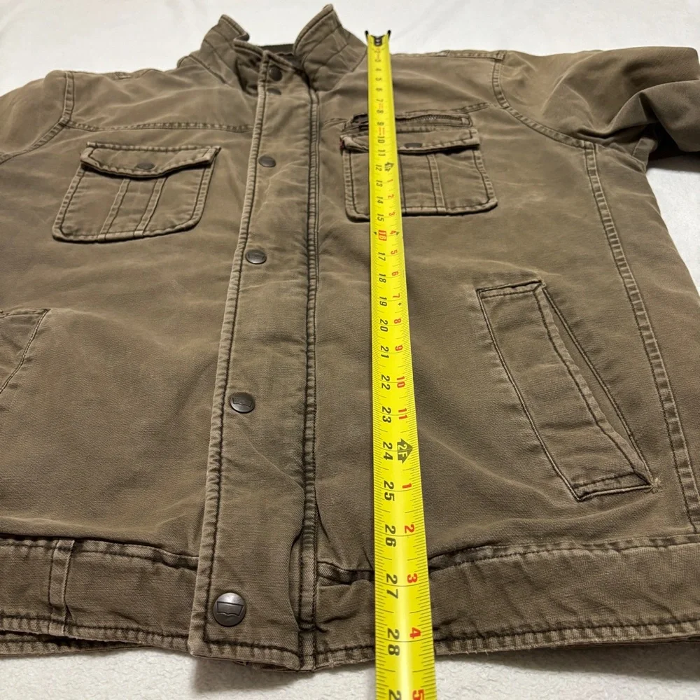 Levi's Men's Brown Quilted Green Military Jacket Zip Button Stand Collar Size L - Picture 8 of 14